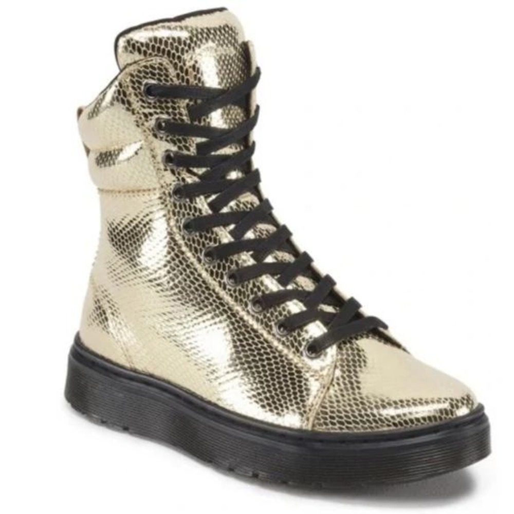 Dr. Martens Mix Gold Metallic Boots Womens 7 Embossed Snake Hi Top Sneaker Edgy